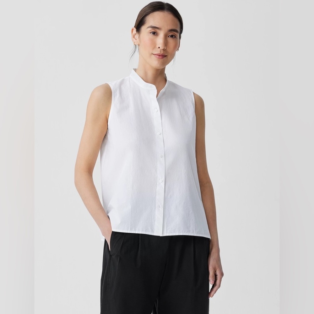 NWT Eileen Fisher Washed Organic Cotton Poplin Sleeveless Shirt